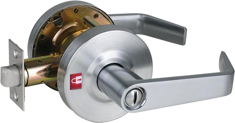 HISAFE Heavy Duty Commercial Grade 2 Privacy Door Lever, Satin Chrome Finished ADA Commercial Bathroom Door Handle, UL 3 Hour Fire Rated Ergonomic Lever, 70mm Latch - Image 1